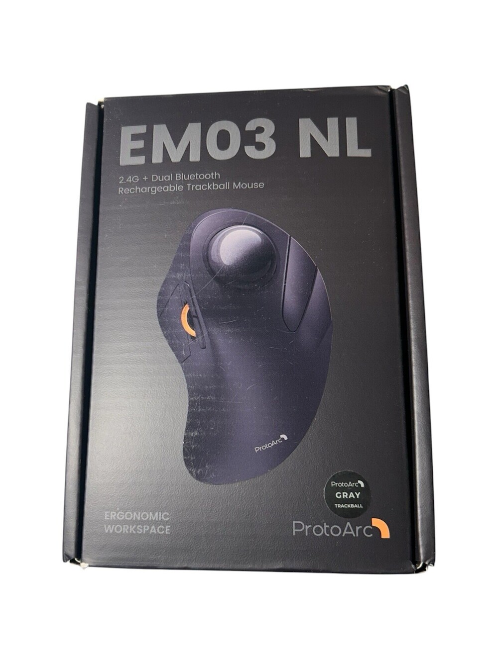 ProtoArc EM03 NL Ergonomic Rechargeable Wireless Trackball Mouse Gray Bluetooth